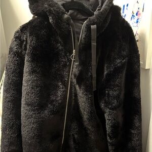 Cozy Black Faux Fur Hooded Jacket